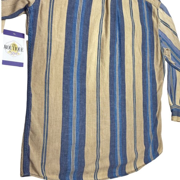 Vintage Northwest Territory Mens L Flannel Shirt Long Sleeve Blue Tan Stripe - Picture 14 of 16